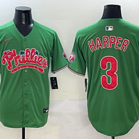Men's Philadelphia Phillies Bryce Harper #3 Green Player Jersey1