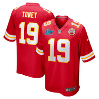 Men's Kansas City Chiefs Kadarius Toney #19 Red Super Bowl LVII Patch Game Jersey1