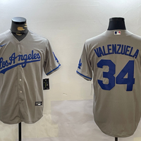 Men's Los Angeles Dodgers Fernando Valenzuela #34 Gray Player Jersey1