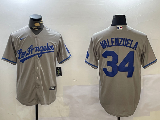 Men's Los Angeles Dodgers Fernando Valenzuela #34 Gray Player Jersey1