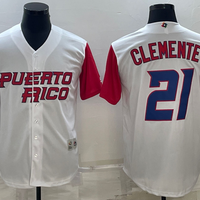 Men's 2023 World Baseball Classic #21 Roberto Clemente Puerto Rico Jersey1 White