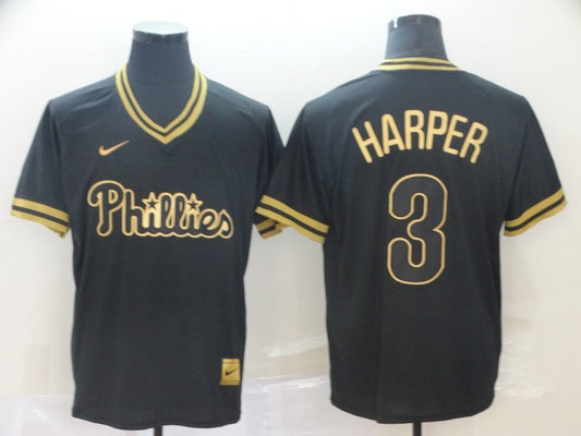 Men's Philadelphia Phillies Bryce Harper #3 Black Stitched Jersey1