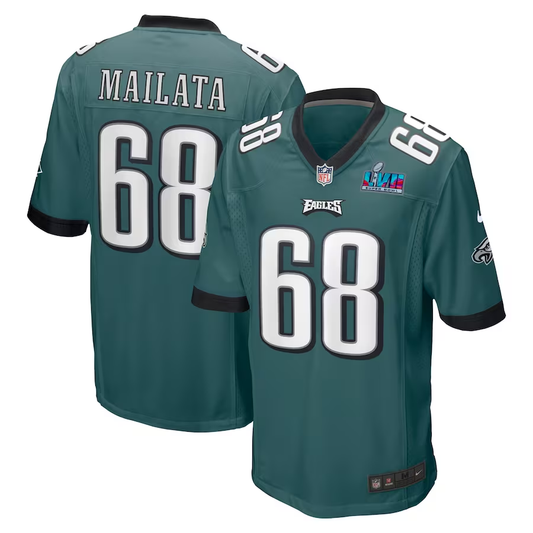 Men's Philadelphia Eagles Jordan Mailata #68 Midnight Green Super Bowl LVII Patch Game Jersey1