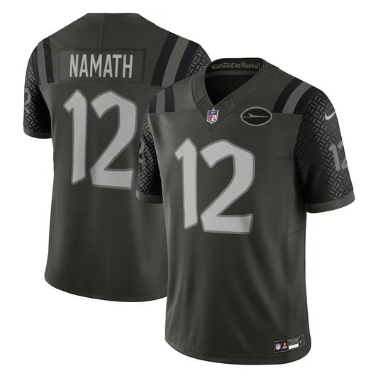 Men's New York Jets Joe Namath #12 Gotham Green 2025 Rivalries Collection Game Jersey