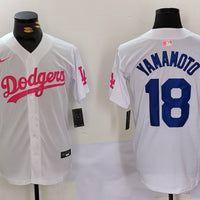 Men's Los Angeles Dodgers Yoshinobu Yamamoto #18 White Limited Game Player Jersey1