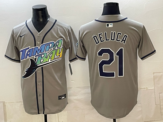 Men's Tampa Bay Rays Jonny DeLuca #21 Gray Replica Jersey