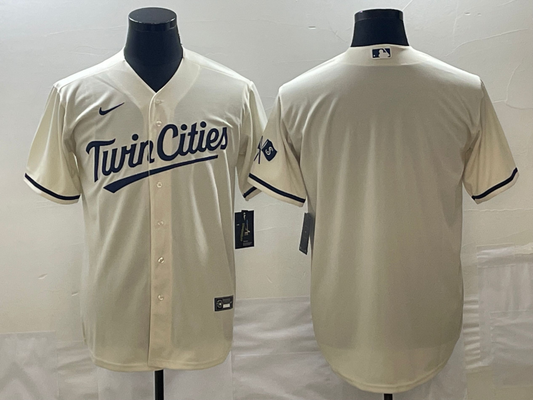 Men's Minnesota Twins Beige Alternate Replica Team Blank Jersey1
