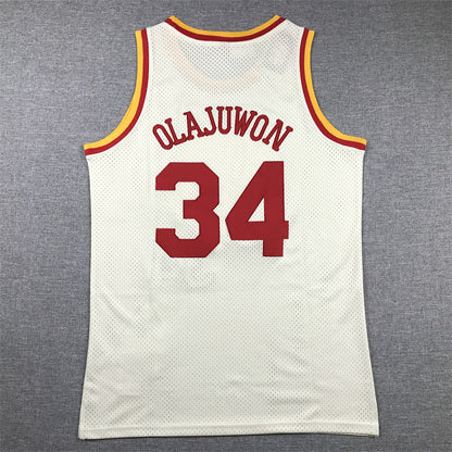 Men's Houston Rockets Hakeem Olajuwon #34 Cream Chainstitch Swingman Jersey1