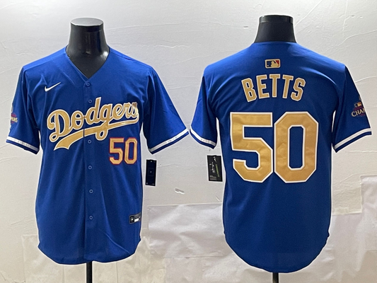 Men's Los Angeles Dodgers Mookie Betts #50 Royal 2025 Gold Collection Limited Jersey1