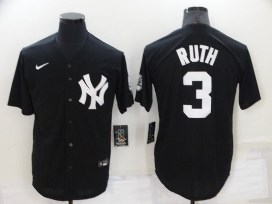 Men's New York Yankees Babe Ruth #3 Black Replica Baseball Jersey1