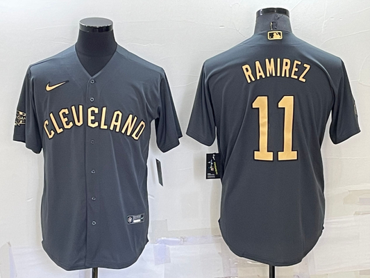 Men's Cleveland Guardians Jose Ramirez #11 Gray Replica Player Jersey1