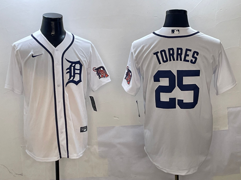 Men's Detroit Tigers Gleyber Torres #25 White Home Replica Player Jersey1