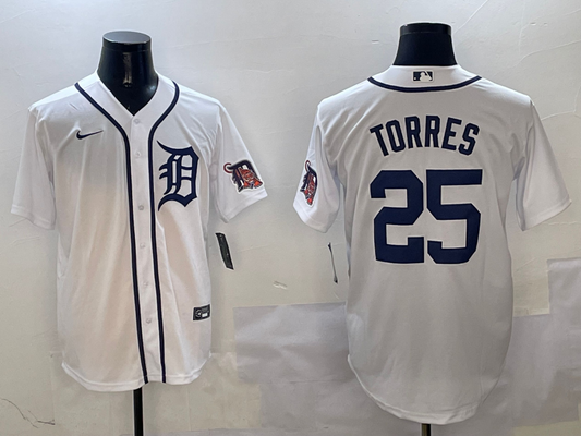Men's Detroit Tigers Gleyber Torres #25 White Home Replica Player Jersey1