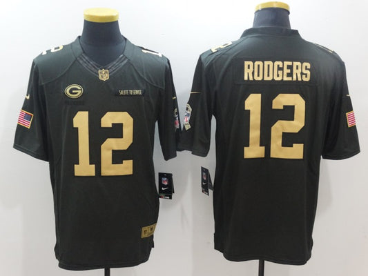 Men's Green Bay Packers Aaron Rodgers #12 Black Authentic Game Jersey1