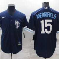 Men's Kansas City Royals Whit Merrifield #15 Navy Replica Baseball Jersey1