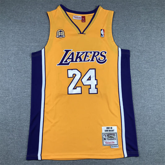 Men's Los Angeles Lakers Kobe Bryant #24 Gold 2007-08 Hardwood Classics Swingman Jersey1