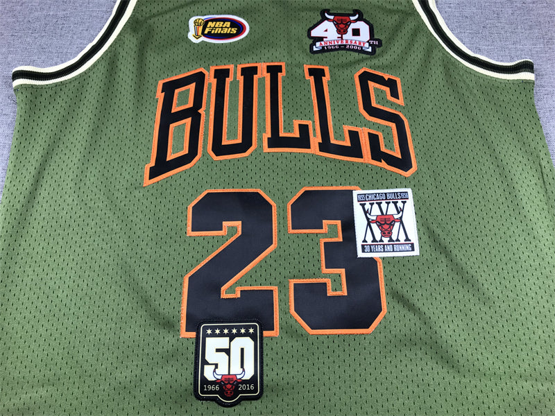 Men's Chicago Bulls Michael Jordan #23 Army Green 1997-98 Hardwood Classics Swingman Jersey1