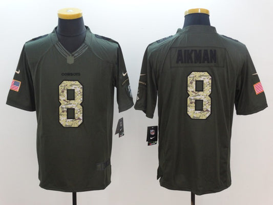 Men's Dallas Cowboys Troy Aikman #8 Army Green Game Jersey1