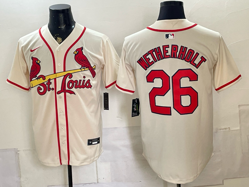 Men's St. Louis Cardinals JJ Wetherholt #26 Cream Replica Player Jersey