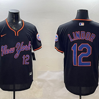 Men's New York Mets Francisco Lindor #12 Black Replica Player Jersey1