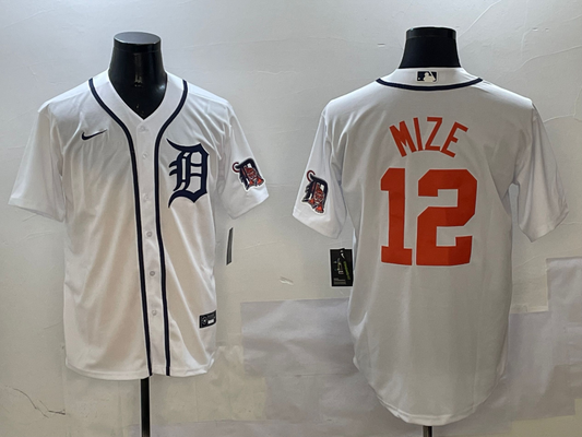 Men's Detroit Tigers Casey Mize #12 White Replica Player Jersey1