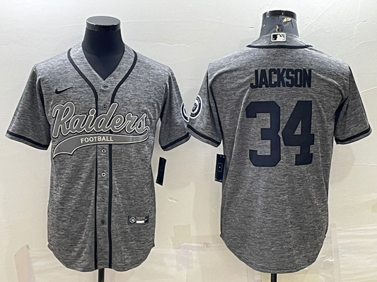 Men's Las Vegas Raiders Bo Jackson #34 Gray Player Jersey1 Joint Edition