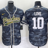 Men's Green Bay Packers Jordan Love #10 Grey Camouflage Game Jersey1 Joint Edition