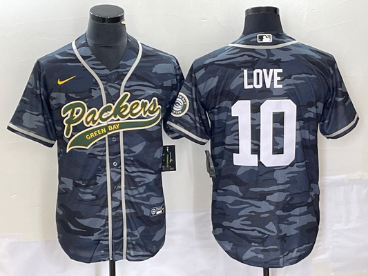 Men's Green Bay Packers Jordan Love #10 Grey Camouflage Game Jersey1 Joint Edition