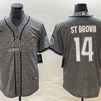 Men's Detroit Lions Amon-Ra St. Brown #14 Gray Game Jersey1 Joint Edition
