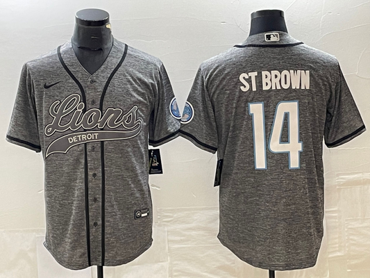 Men's Detroit Lions Amon-Ra St. Brown #14 Gray Game Jersey1 Joint Edition