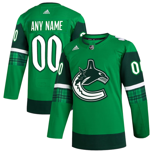 Men's Vancouver Canucks Kelly Green St. Patrick's Day Authentic Custom Jersey1