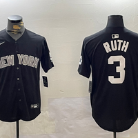 Men's New York Yankees Babe Ruth #3 Black Game Jersey1