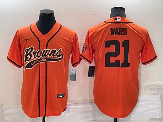 Men's Cleveland Browns Denzel Ward #21 Orange Game Jersey1 Joint Edition