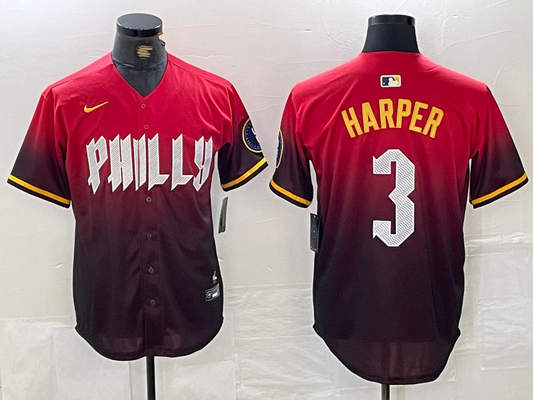 Men's Philadelphia Phillies Bryce Harper #3 Red 2024 City Connect Limited Player Jersey1
