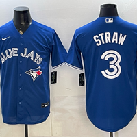 Men's Toronto Blue Jays Willie Straw #3 Royal Alternate Replica Jersey