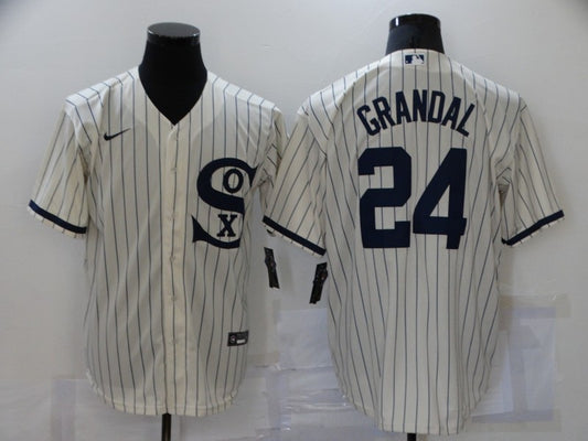 Men's Chicago White Sox Yasmani Grandal #24 Beige Replica Baseball Jersey1