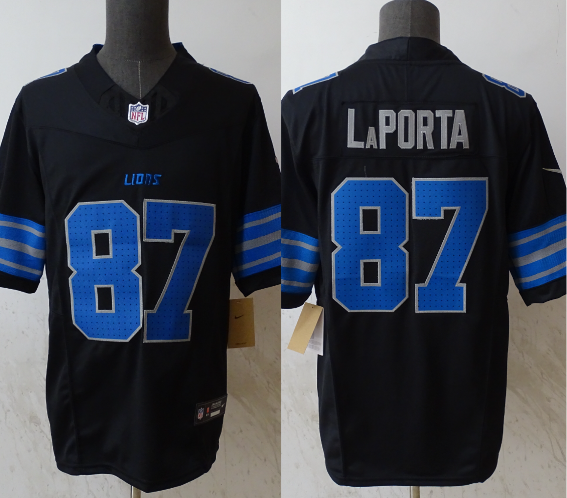 Men's Detroit Lions Sam LaPorta #87 Black Game Player Jersey