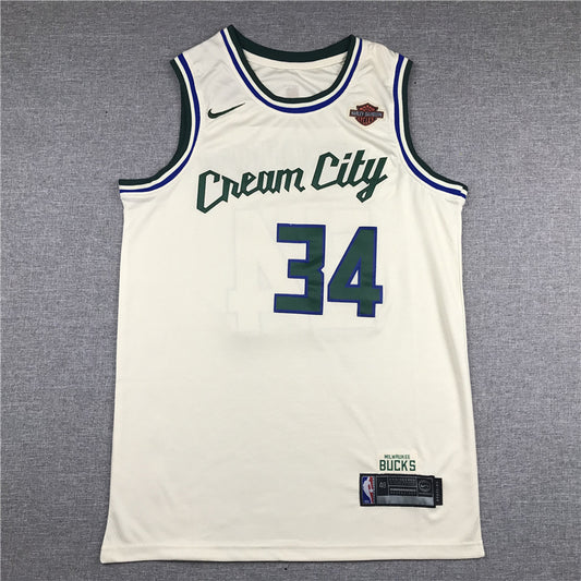 Men's Milwaukee Bucks Giannis Antetokounmpo #34 White Replica Player Jersey1