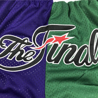 Men's Los Angeles Lakers/Boston Celtics Purple/Green Splicing Basketball Shorts1