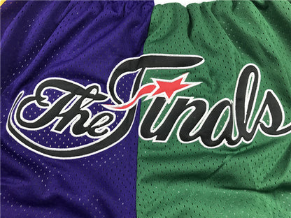 Men's Los Angeles Lakers/Boston Celtics Purple/Green Splicing Basketball Shorts1
