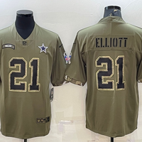 Men's Dallas Cowboys Ezekiel Elliott #21 Olive 2022 Salute To Service Limited Jersey1