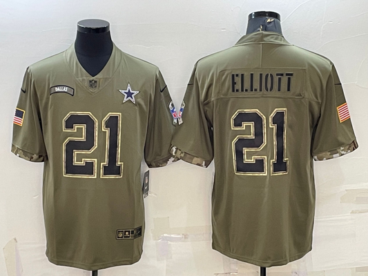 Men's Dallas Cowboys Ezekiel Elliott #21 Olive 2022 Salute To Service Limited Jersey1