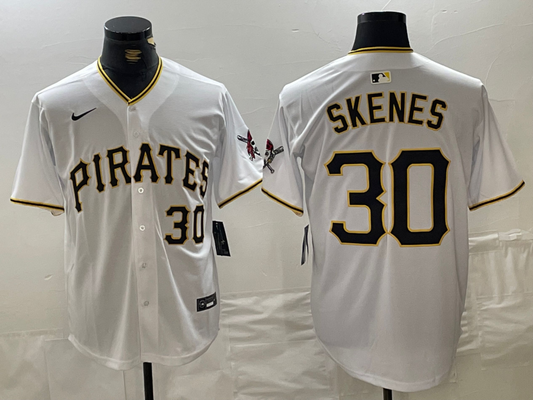 Men's Pittsburgh Pirates Paul Skenes #30 White Home Replica Player Jersey1