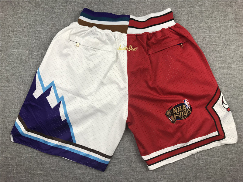 Men's Chicago Bulls/Utah Jazz Red/White Basketball Spliced Shorts1