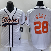 Men's Detroit Tigers Javier Baez #28 White Replica Player Jersey1 Joint Edition