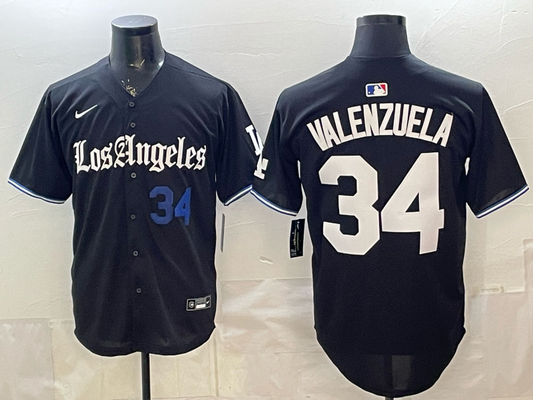 Men's Los Angeles Dodgers Fernando Valenzuela #34 Black Alternate Replica Jersey