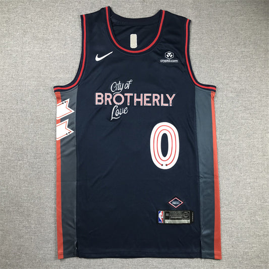 Men's Philadelphia 76ers Tyrese Maxey #0 Navy 2023/24 Swingman Jersey1 - City Edition