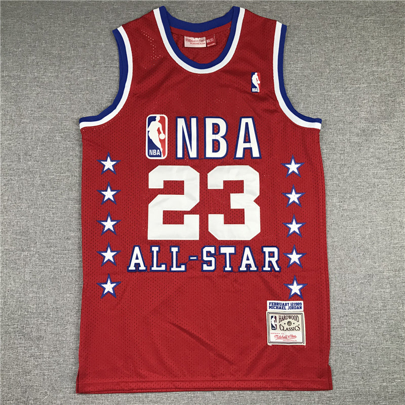 Men's 89 All Star Chicago Bulls Michael Jordan Red Hardwood Classics Swingman Jersey2