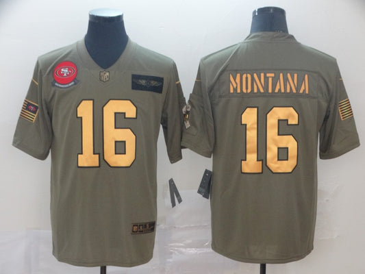 Men's San Francisco 49ers Joe Montana #16 Brown Authentic Game Jersey1