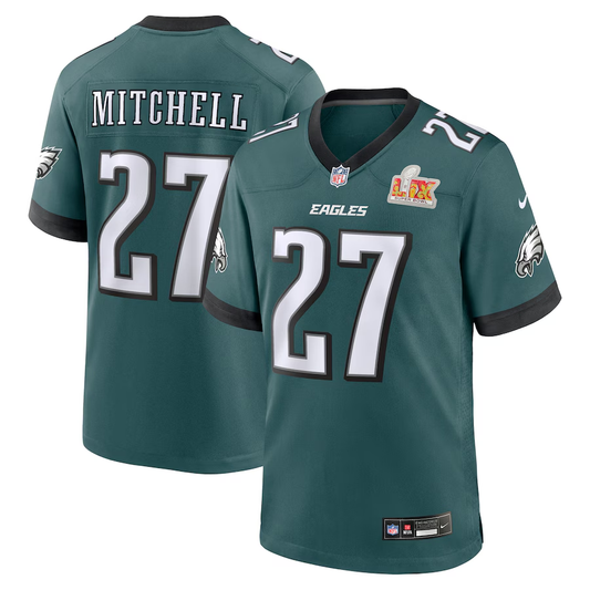 Men's Philadelphia Eagles Quinyon Mitchell #27 Midnight Green Super Bowl LIX Game Player Jersey1